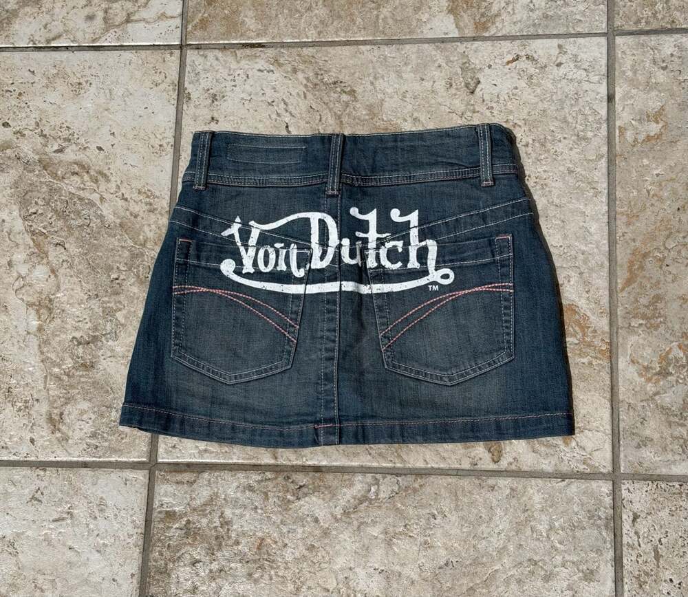 Von Dutch x Bershka Y2K Denim Mini Skirt Blue Size EUR 32 USA 00